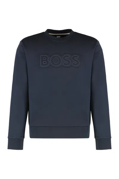 Hugo Boss Logo Detail Cotton Sweatshirt In Blue