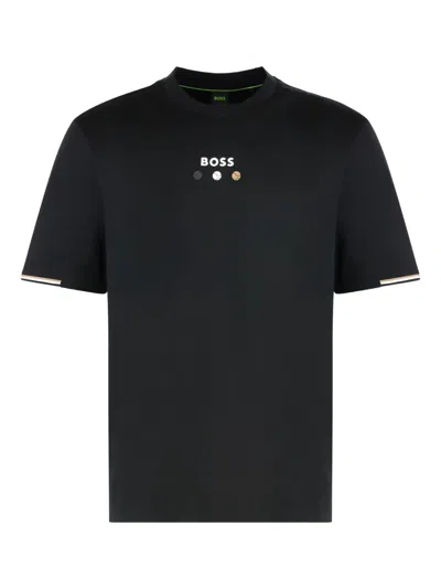 Hugo Boss Crew-neck T-shirt Embroidered Accents In Black
