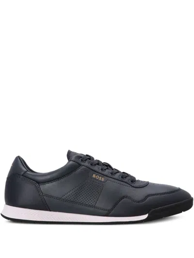 Hugo Boss Logo-detail Leather Sneakers In Blue