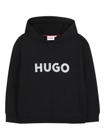 Hugo Boss Kids' Logo-detail Long-sleeve Hoodie In Black