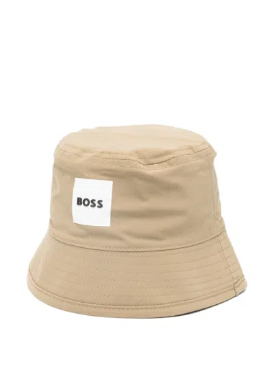 Hugo Boss Babies' Logo-detail Reversible Bucket Hat In Brown