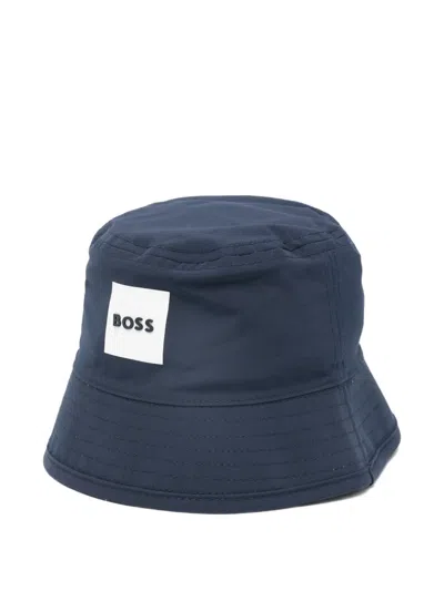 Hugo Boss Babies' Logo-detail Reversible Sun Hat In Blue