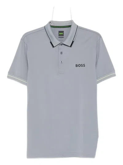 Hugo Boss Logo-detail Short-sleeve Polo Shirt In Gray