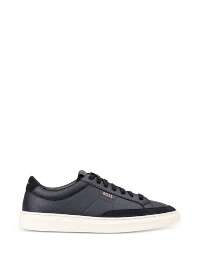 Hugo Boss Textured Upper Contrasting Sole Sneakers In Black