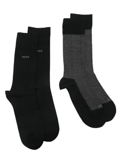 Hugo Boss Logo-detail Socks (pack Of Two) In Black