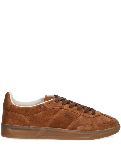 Hugo Boss Logo-detail Suede Sneakers In Brown