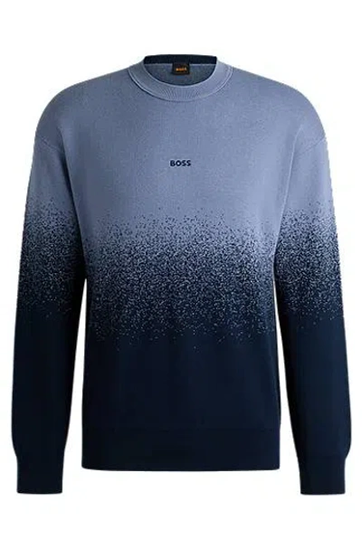 Hugo Boss Logo-detail Sweater In Degradé Cotton Jacquard In Blue