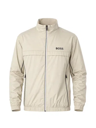 Hugo Boss Logo-detail Zip-up Jacket In Neutral