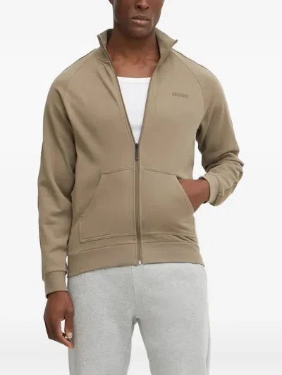 Hugo Boss Logo-detailing Zip-up Sweatshirt In Brown