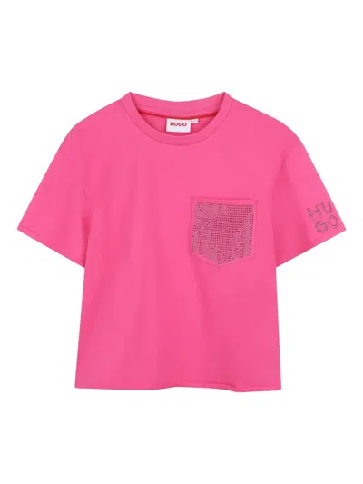 Hugo Boss Kids' Logo-embellished Cotton T-shirt In Pink