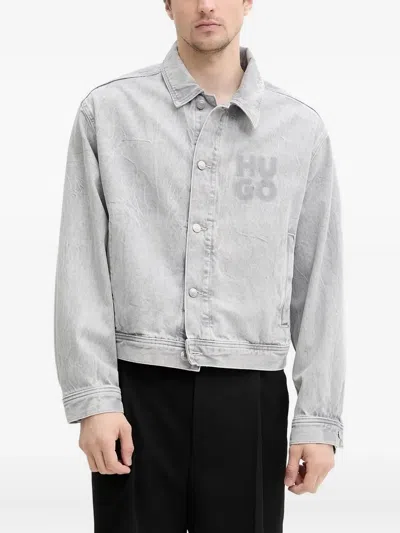 Hugo Boss Logo-embellished Denim Jacket In Gray