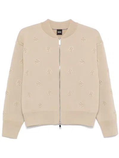 Hugo Boss Logo-embossed Cardigan In Neutrals
