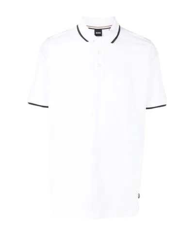 Hugo Boss Logo-embossed Cotton Polo Shirt In White