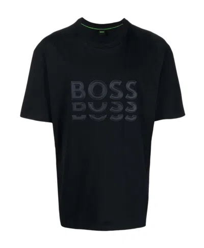 Hugo Boss Logo-embossed Cotton T-shirt In Black