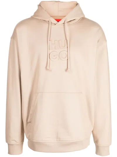 Hugo Boss Dokras Logo Hoodie In Light Beige