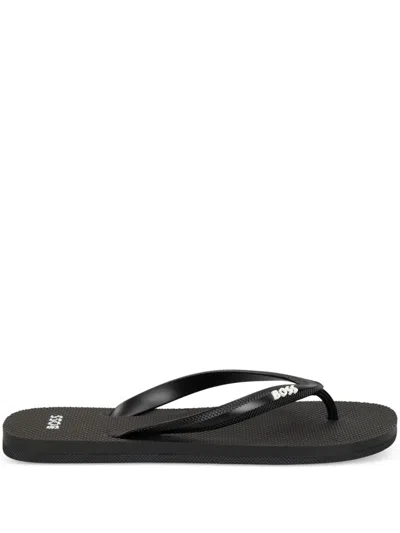 Hugo Boss Boss Artisanal Rubber Flip-flops For Men In Black