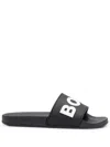 Hugo Boss Italian-made Slides With Raised Logo In Black