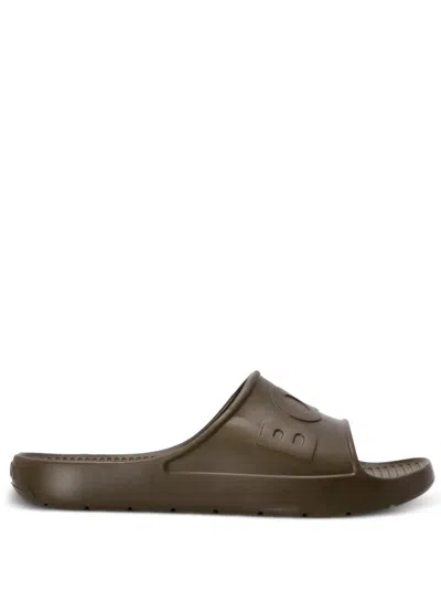 Hugo Boss Logo-embossed Open-toe Slides In Brown