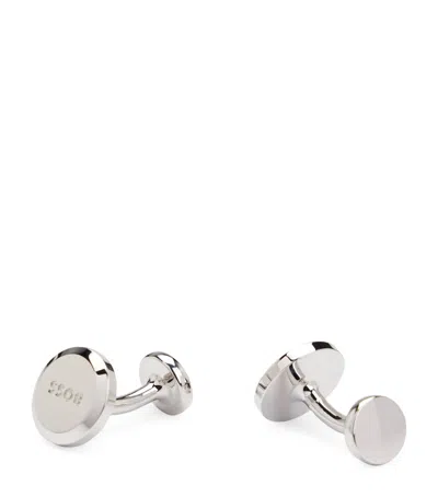 Hugo Boss Logo-embossed Round Cufflinks In Silver