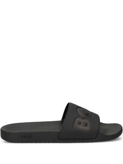 Hugo Boss Logo-embossed Slides In Black