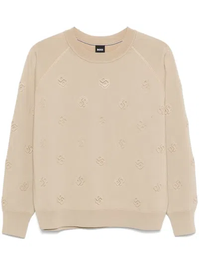Hugo Boss Logo-embossed Jumper In Neutrals