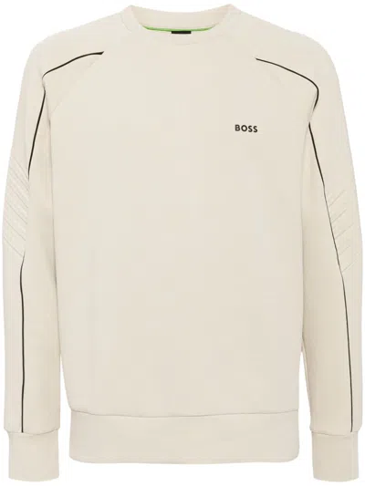 Hugo Boss Stretch-cotton Regular-fit Sweatshirt With Embossed Artwork In Neutrals