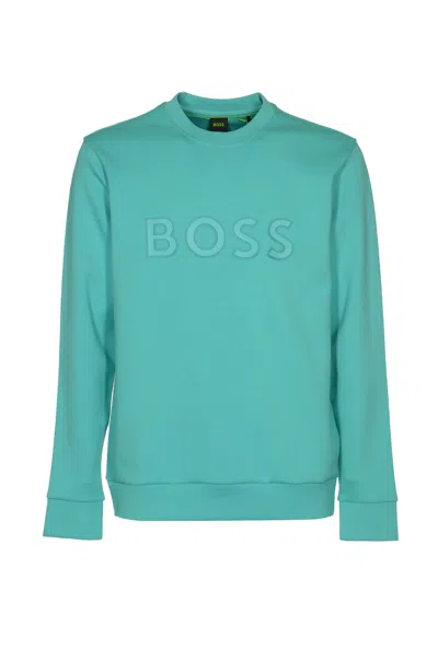 Hugo Boss Logo Embossed Sweatshirt In Open Green