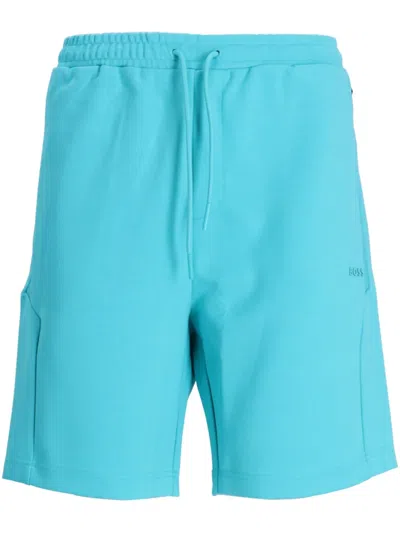 Hugo Boss Logo-embossed Track Shorts In Blue