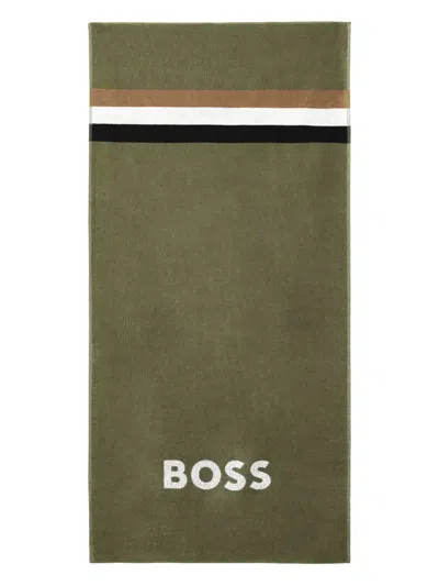 Hugo Boss Logo-embroidered Beach Towel In Green