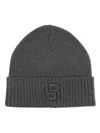 Hugo Boss Logo-embroidered Beanie In Grau