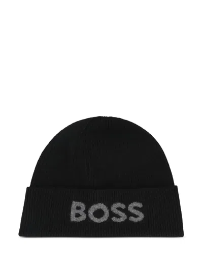 HUGO BOSS LOGO-EMBROIDERED BEANIE HAT