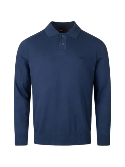 Hugo Boss Logo-embroidered Buttoned Polo Top In Blue