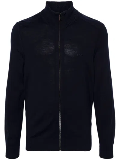 Hugo Boss Logo-embroidered Cardigan In Blue
