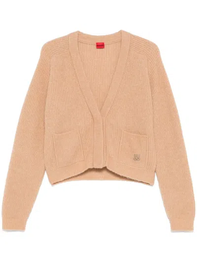 Hugo Boss Cardigan Mit Logo-stickerei In Nude