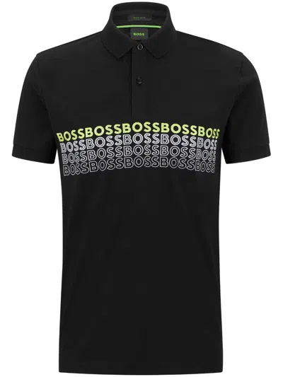 Hugo Boss Logo-embroidered Cotton-blend Polo Shirt In Black