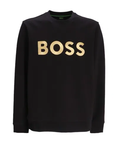 Hugo Boss Logo-embroidered Cotton-blend Sweatshirt In Black