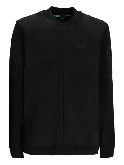Hugo Boss Logo-embroidered Cotton Cardigan In Black