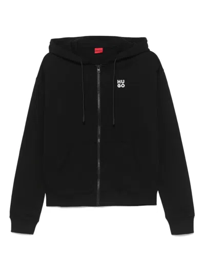 Hugo Boss Logo-embroidered Cotton Hoodie In Black