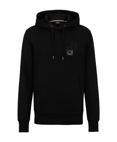 Hugo Boss Logo-embroidered Cotton Hoodie In Black