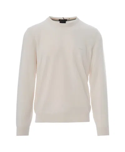 Hugo Boss Logo-embroidered Cotton Jumper In White