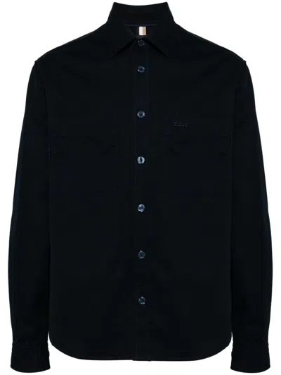Hugo Boss Logo-embroidered Cotton Overshirt In Blue