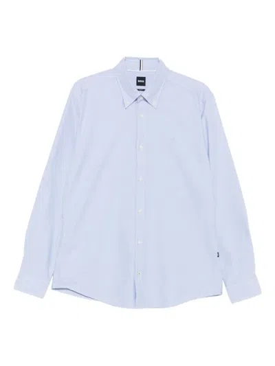 Hugo Boss Logo-embroidered Cotton Shirt In Blue