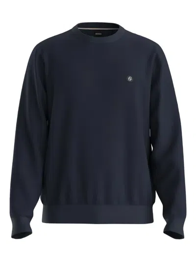 HUGO BOSS LOGO-EMBROIDERED COTTON SWEATER