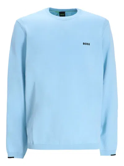 Hugo Boss Logo-embroidered Cotton Sweater In Blue