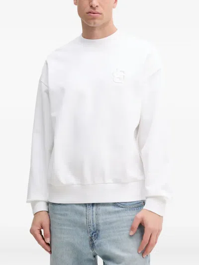 Hugo Boss Logo-embroidered Cotton Sweatshirt In White