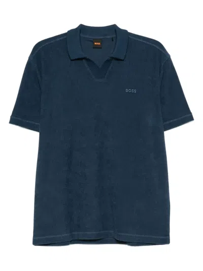 Hugo Boss Logo-embroidered Cotton T-shirt In Blue