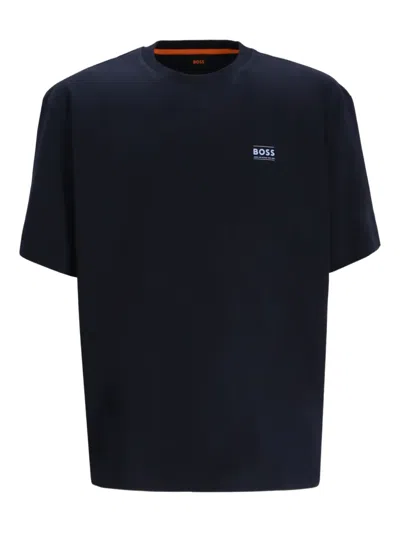 Hugo Boss Logo-embroidered Cotton T-shirt In Blue