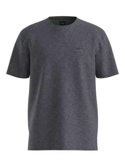 Hugo Boss Logo-embroidered Cotton T-shirt In Gray