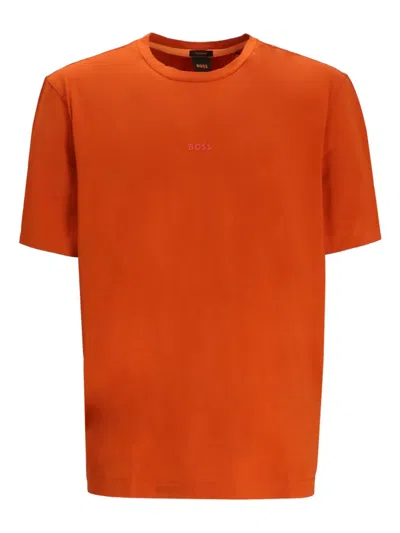 Hugo Boss Logo-embroidered Cotton T-shirt In Orange