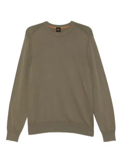 Hugo Boss Logo-embroidered Crew-neck Jumper In Green
